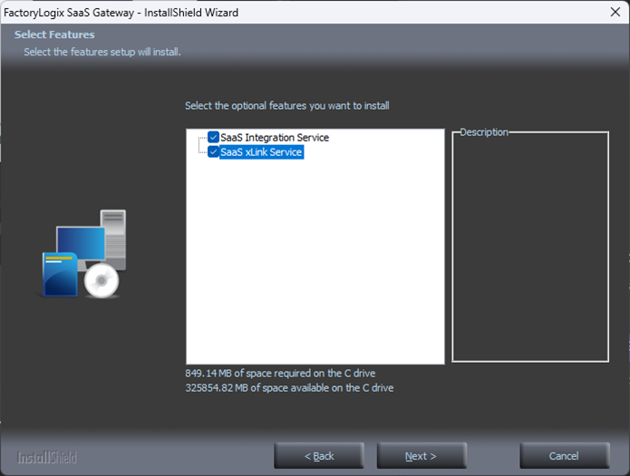 SaaS Gateway Installer - Select Features page