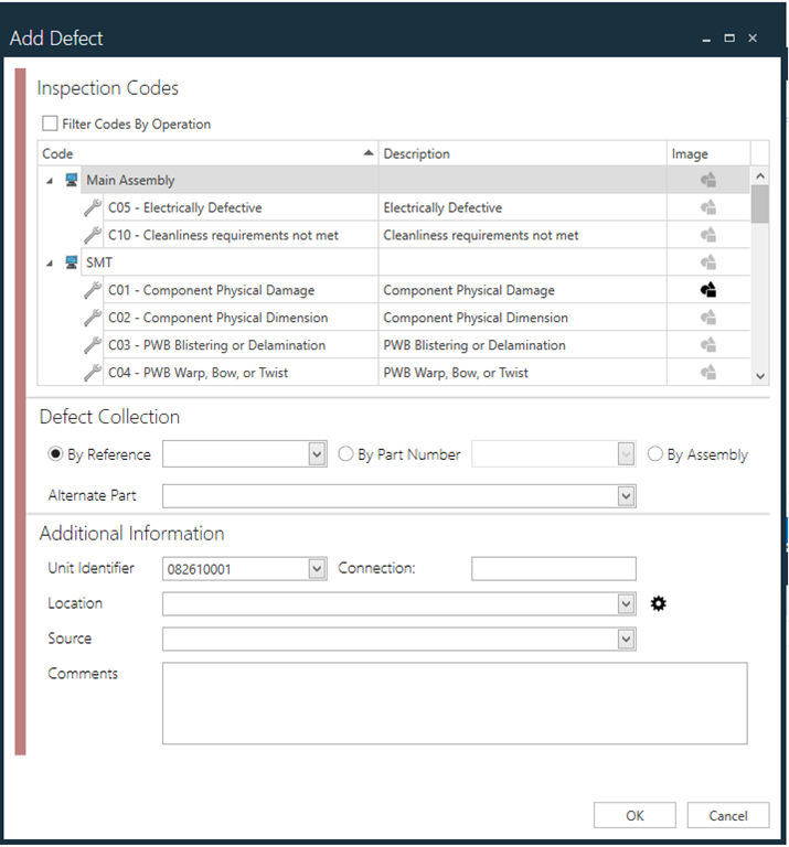 Add Defect dialog
