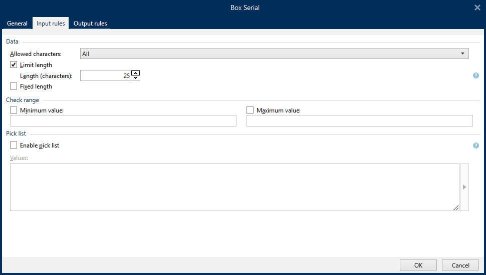 Input rules tab