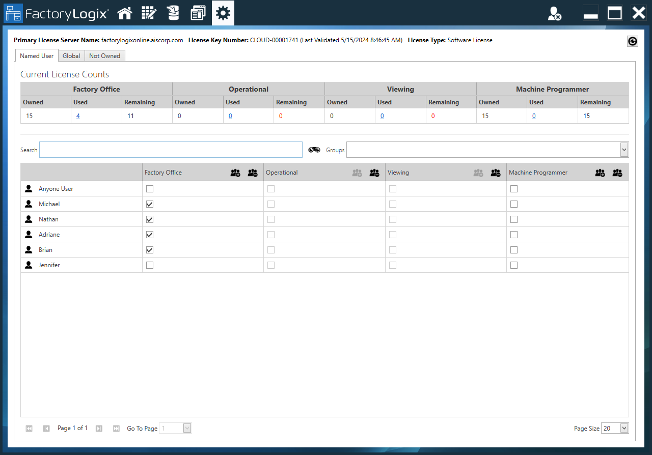 Licensing - Named User tab